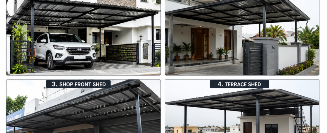 வீட்டு முன்பக்கம் அல்லது கடை முன்பக்கம் Galvalume Roof Shed போட எவ்வளவு செலவு? – Material Calculation, Cost Estimate & Practical Guide 2026