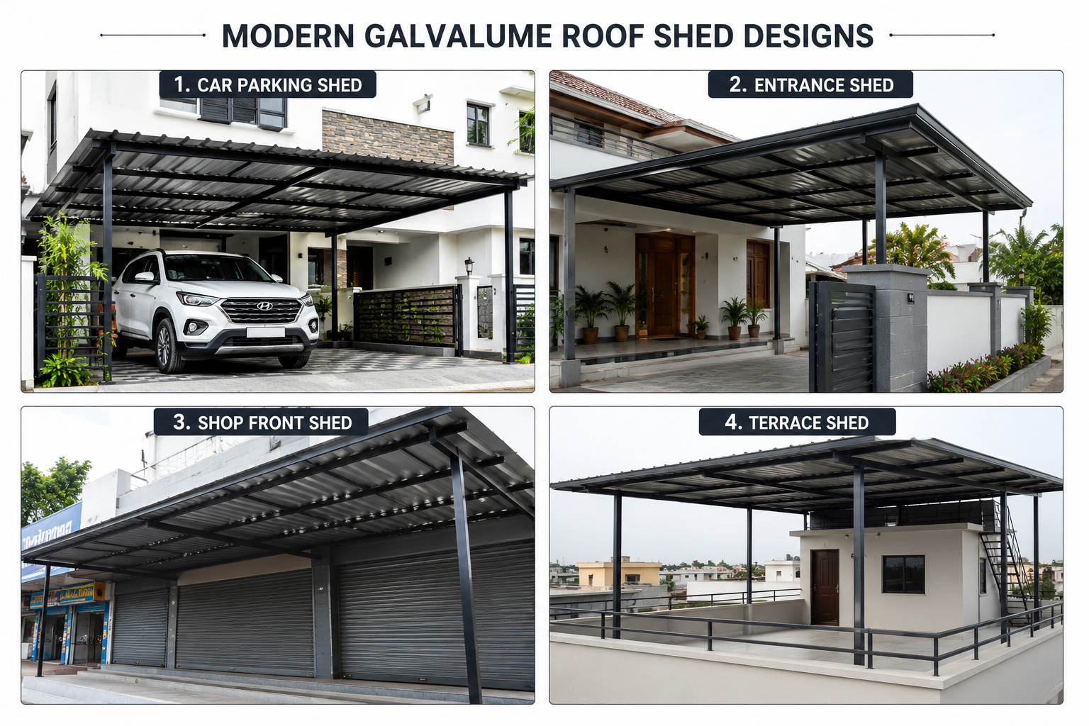 வீட்டு முன்பக்கம் அல்லது கடை முன்பக்கம் Galvalume Roof Shed போட எவ்வளவு செலவு? – Material Calculation, Cost Estimate & Practical Guide 2026