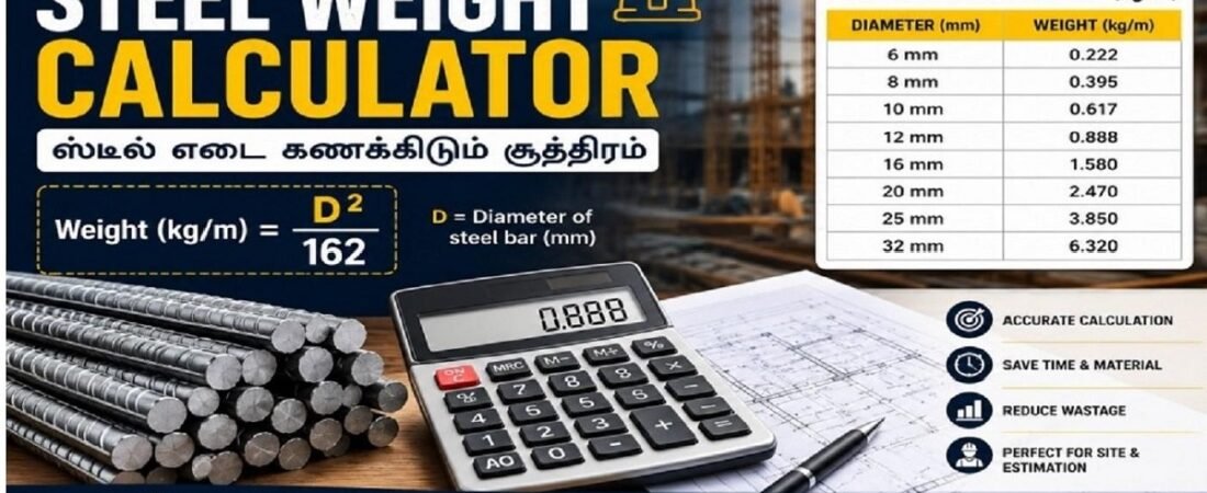 Steel Weight Calculator – ஸ்டீல் எடை கணக்கிடும் சூத்திரம் and வழிகாட்டி (2026)